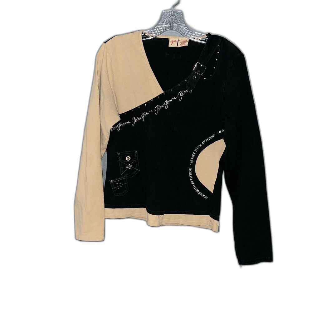 Women's Vintage Y2K 90s Paco Jeans Color Block Long Sleeve Top